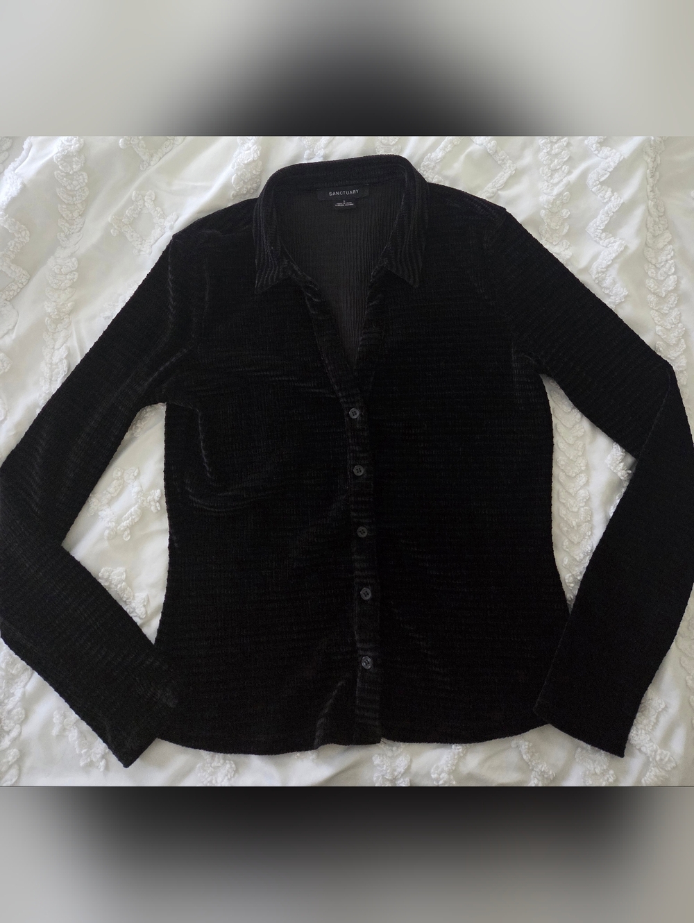 Like New, Sanctuary Black Ribbed Velvet Button-Up Shirt